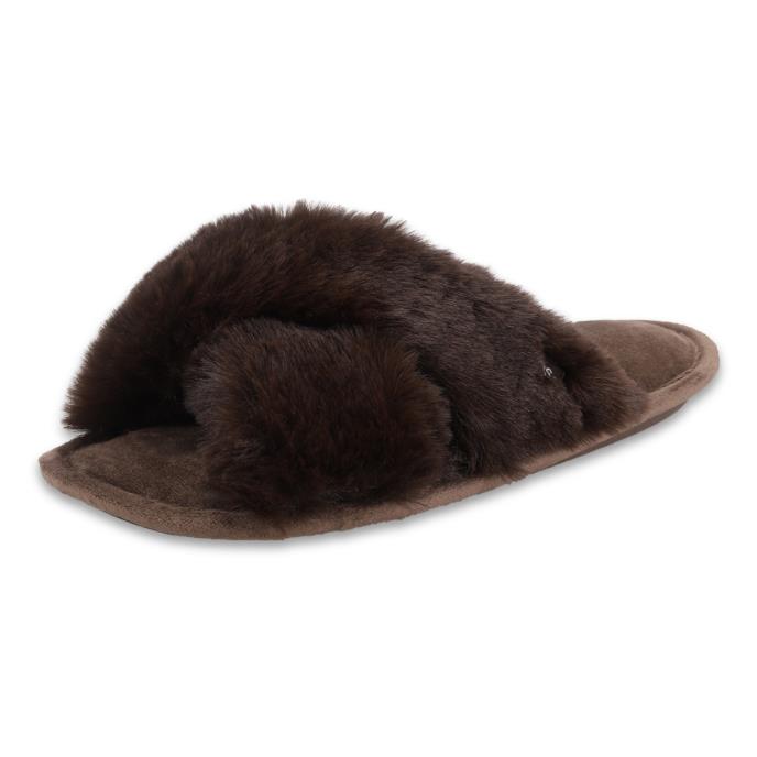 totes toasties® Ladies Cross Fur Slider Chocolate Extra Image 3